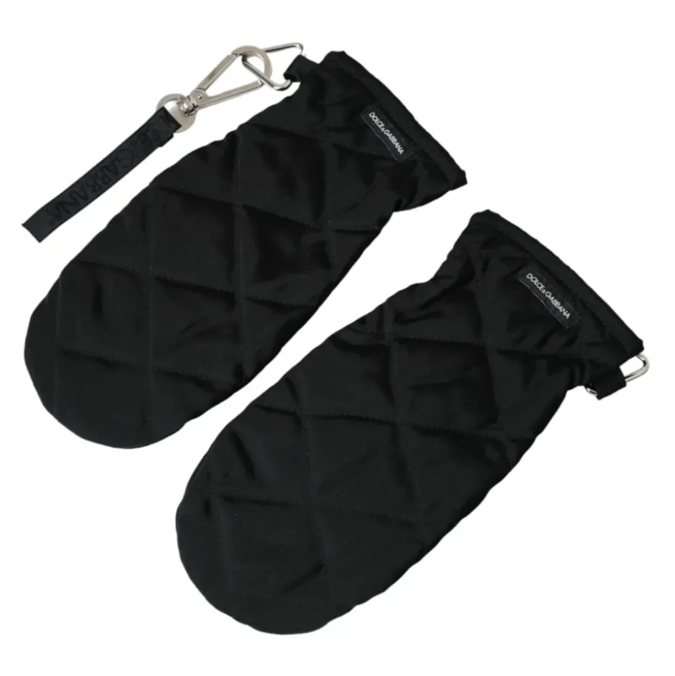 Dolce & Gabbana Black Quilted Nylon Wrist Length Mitten Gloves