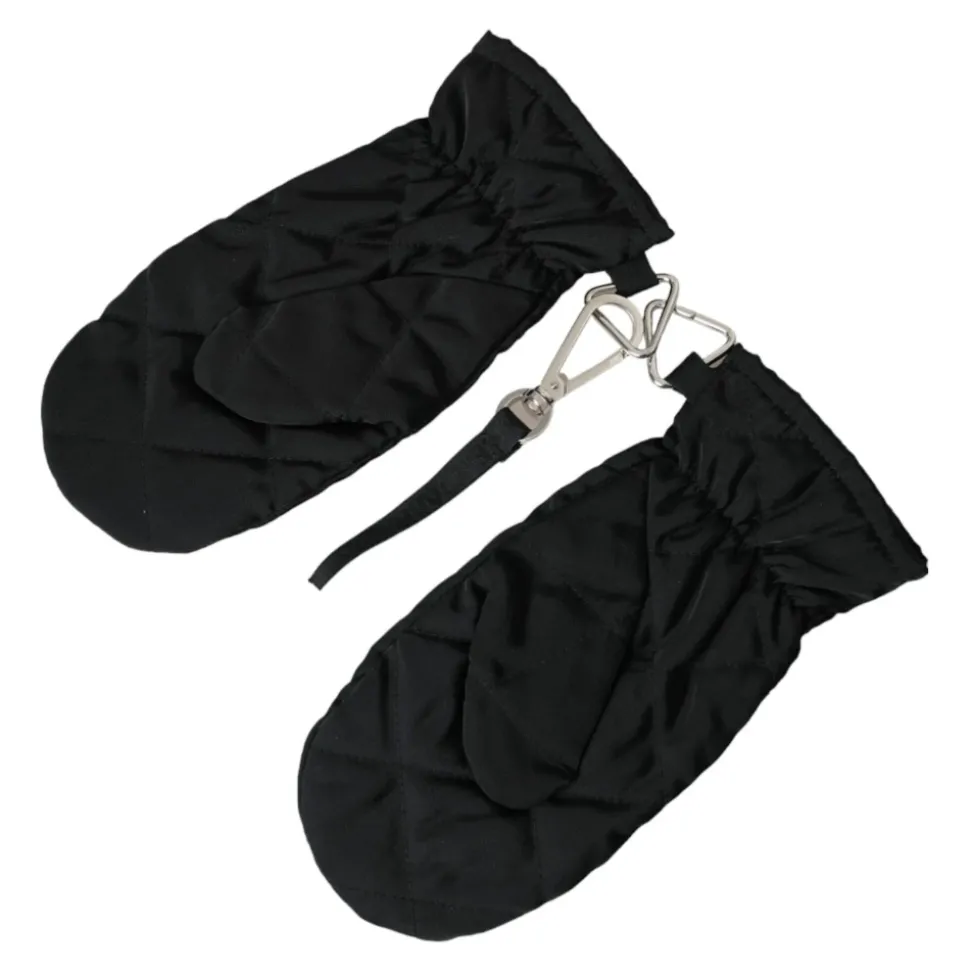 Dolce & Gabbana Black Quilted Nylon Wrist Length Mitten Gloves
