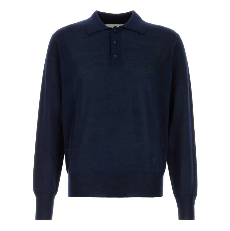 Dunkelblaues Poloshirt aus Wollmischung