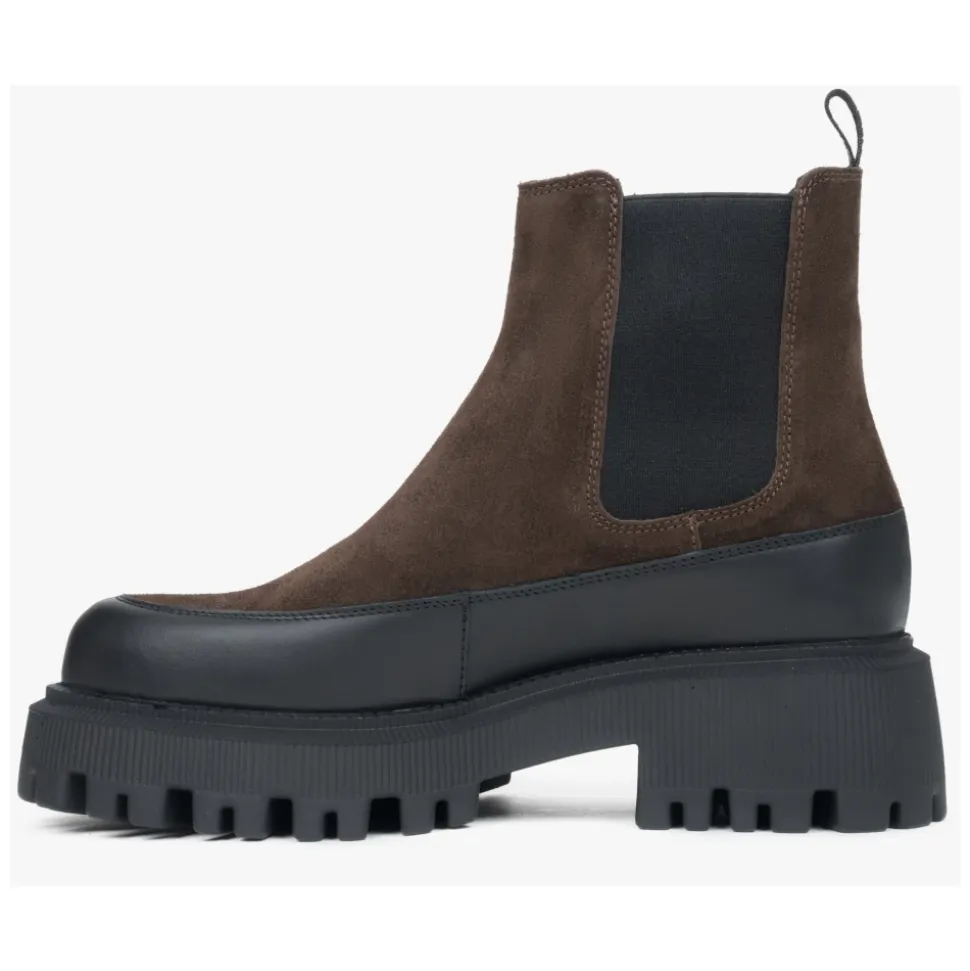 Dunkelbraune Chelsea-Boots für Damen aus hochwertigem echtem Velours