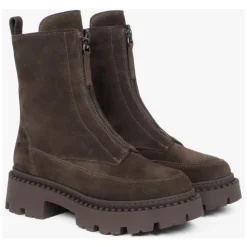 Dunkelbraune Damen Stiefeletten aus Italienischem Echtem Veloursleder mit Leichter Isolierung
