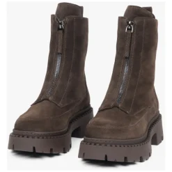 Dunkelbraune Damen Stiefeletten aus Italienischem Echtem Veloursleder mit Leichter Isolierung