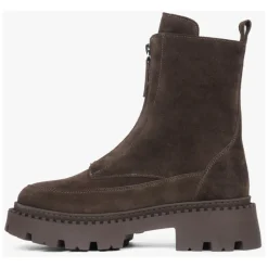 Dunkelbraune Damen Stiefeletten aus Italienischem Echtem Veloursleder mit Leichter Isolierung