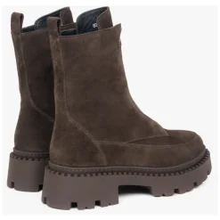 Dunkelbraune Damen Stiefeletten aus Italienischem Echtem Veloursleder mit Leichter Isolierung