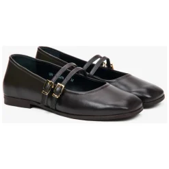 Dunkelbraune Damen-Ballerinas mit einer Schnalle aus hochwertigem italienischem Echtleder