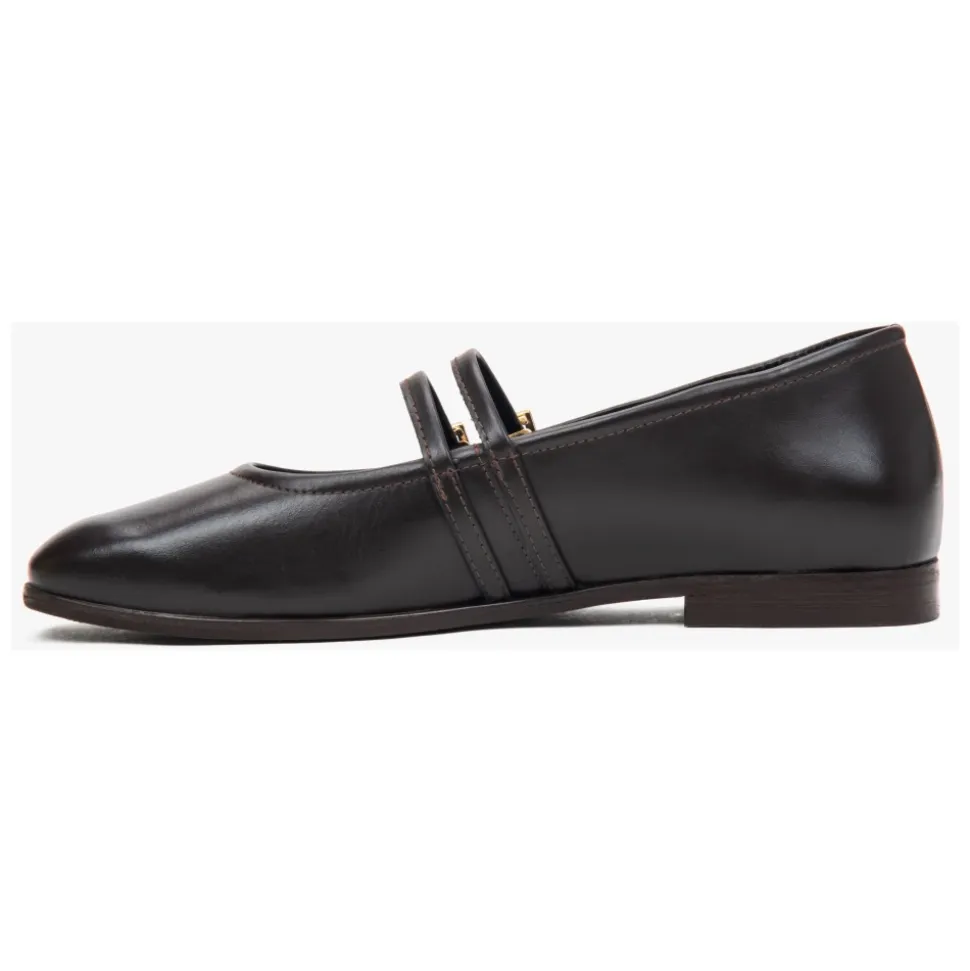 Dunkelbraune Damen-Ballerinas mit einer Schnalle aus hochwertigem italienischem Echtleder