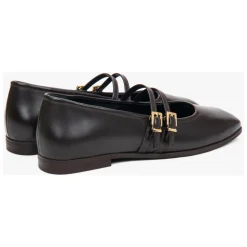 Dunkelbraune Damen-Ballerinas mit einer Schnalle aus hochwertigem italienischem Echtleder