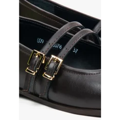 Dunkelbraune Damen-Ballerinas mit einer Schnalle aus hochwertigem italienischem Echtleder