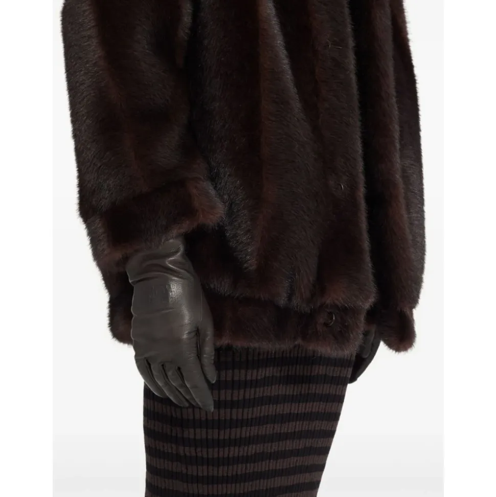 Dunkelbraune lange Lederhandschuhe