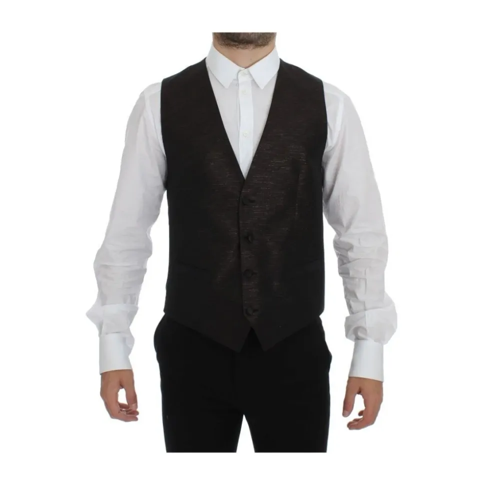 Elegante Braun-Schwarz Wollmischung Kleiderweste
