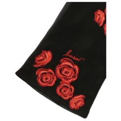 Elegante schwarze Handschuhe mit bestickten roten Blumen