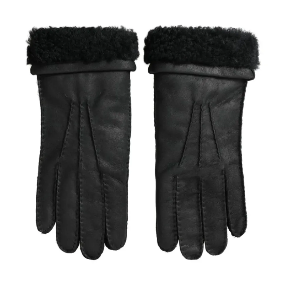 Elegante Schwarze Leder Winterhandschuhe