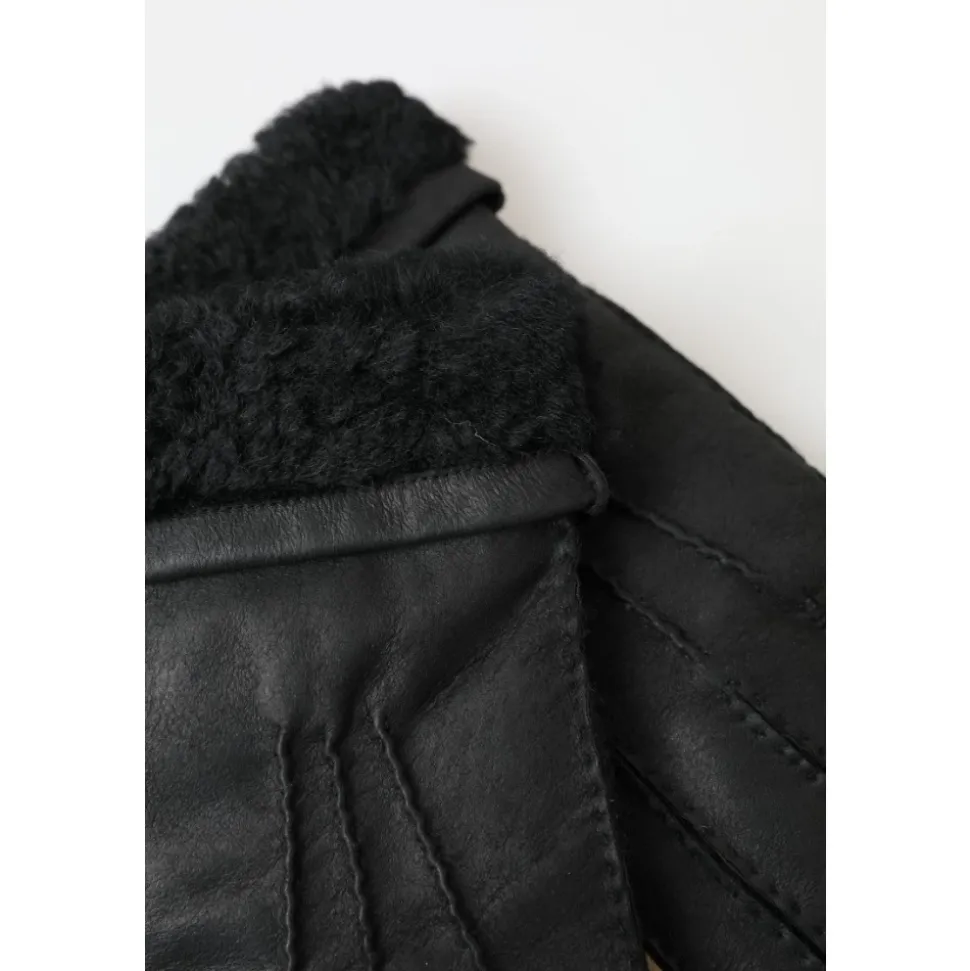 Elegante Schwarze Leder Winterhandschuhe