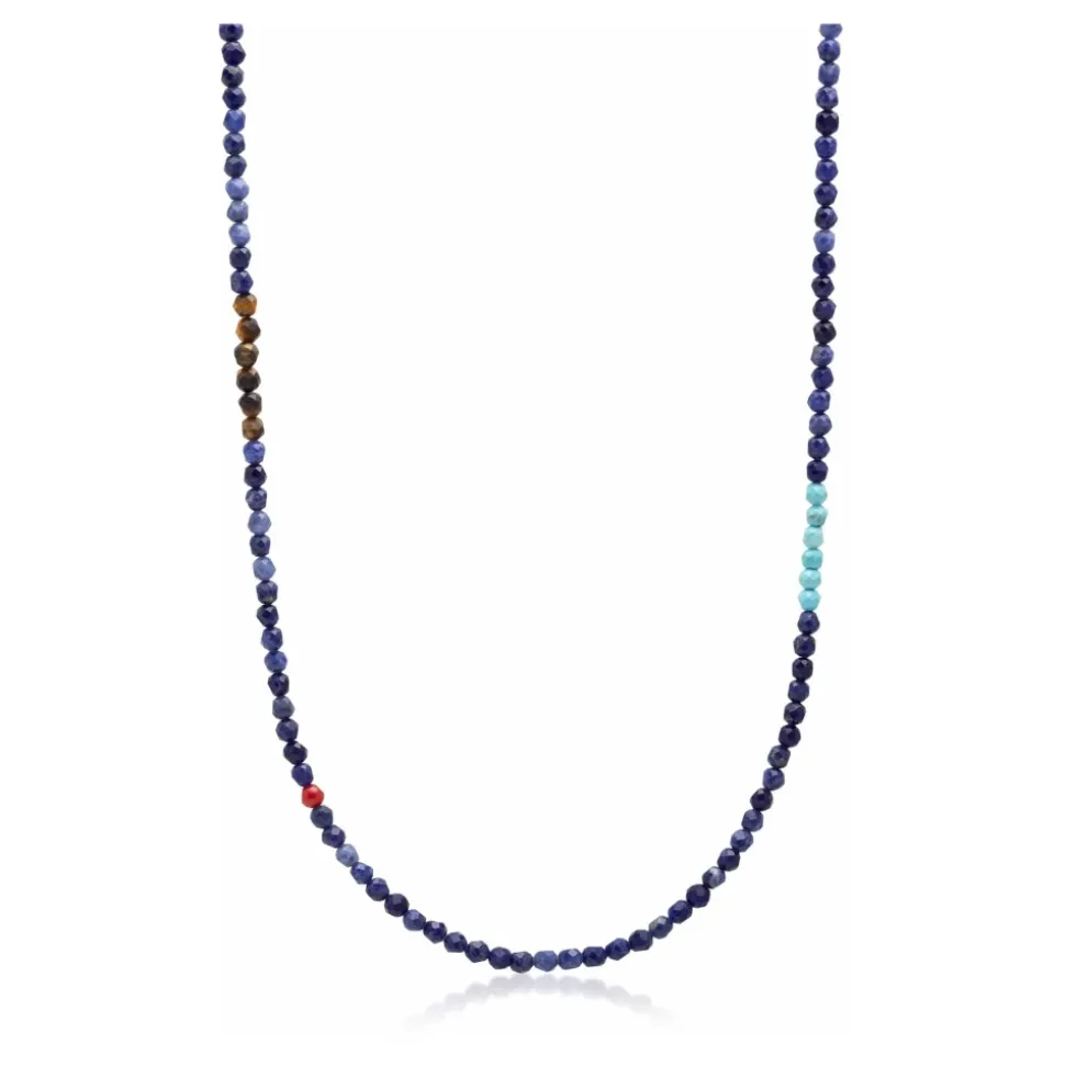 Faceted Dumortierite Necklace with Tiger Eye and Turquoise
