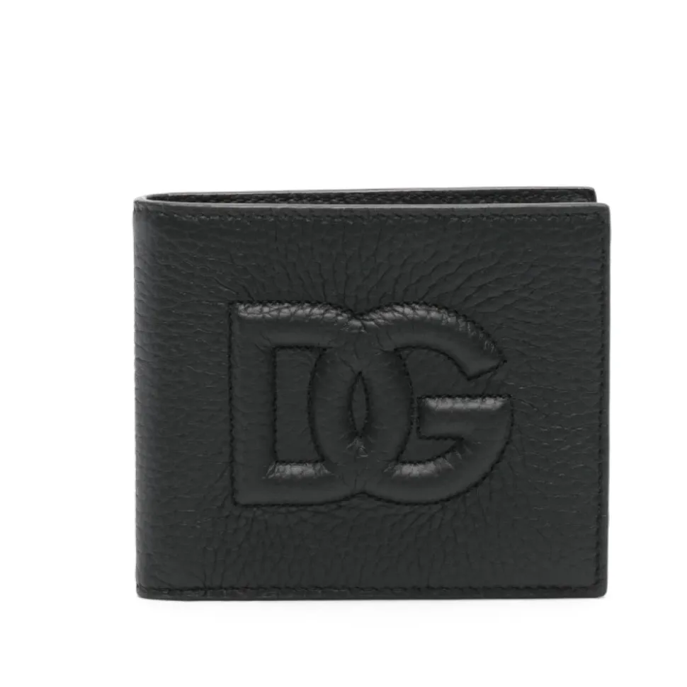 Faltbare Logo-geprägte Brieftasche Schwarzes Leder