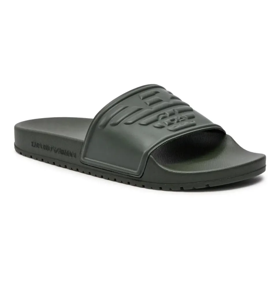Flache PVC Pantoletten mit Logo-Print