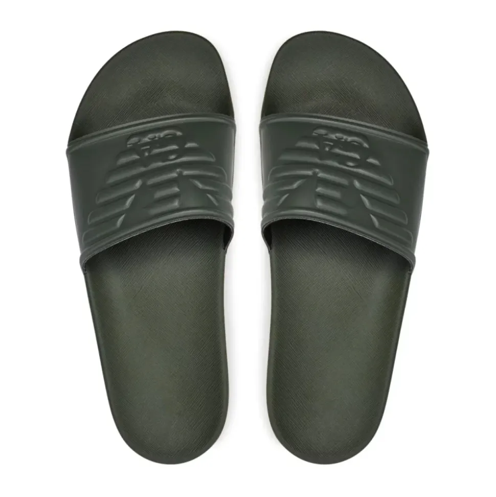 Flache PVC Pantoletten mit Logo-Print