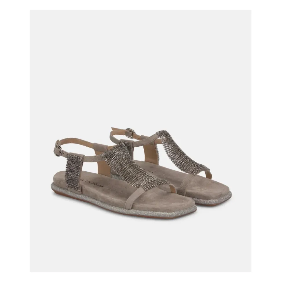 Flache Sandale mit Strass-Netz
