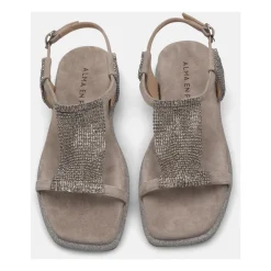 Flache Sandale mit Strass-Netz