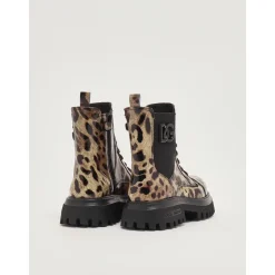 Gedruckte, glänzende Stiefeletten aus Kalbsleder