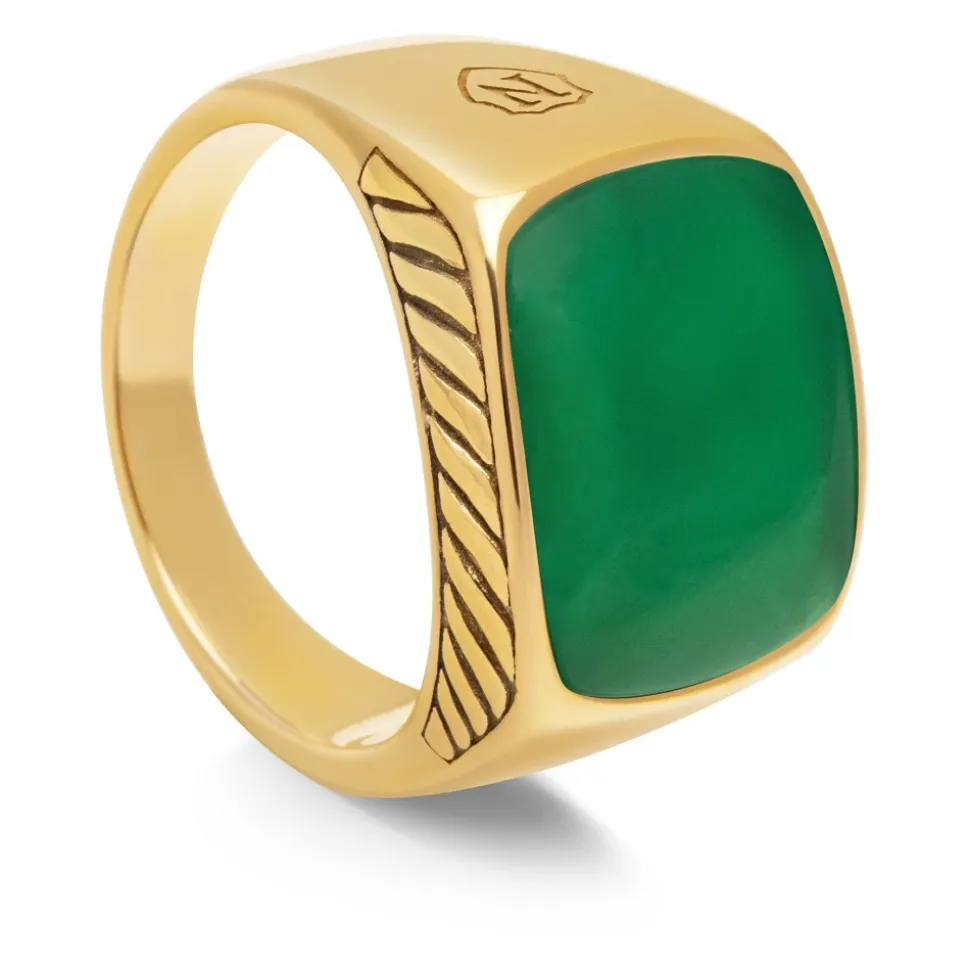 Gentleman's Gold Signet Ring with Green Agate