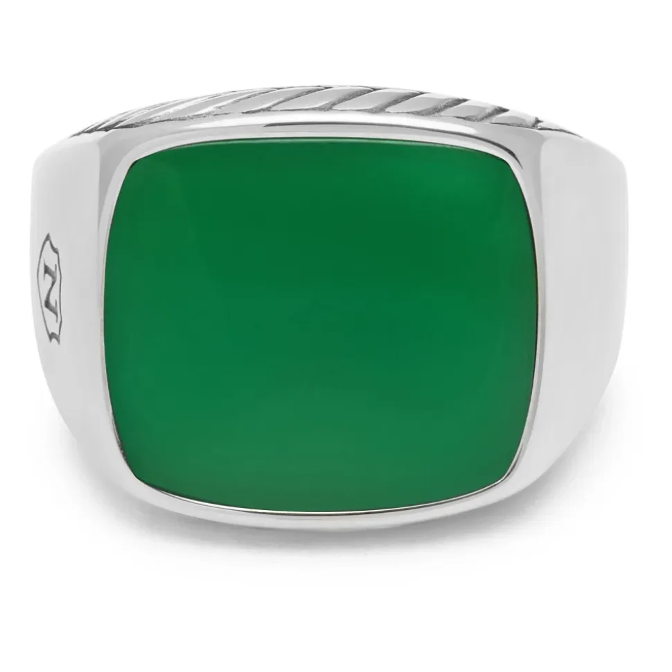 Gentleman's Silver Signet Ring with Green Agate