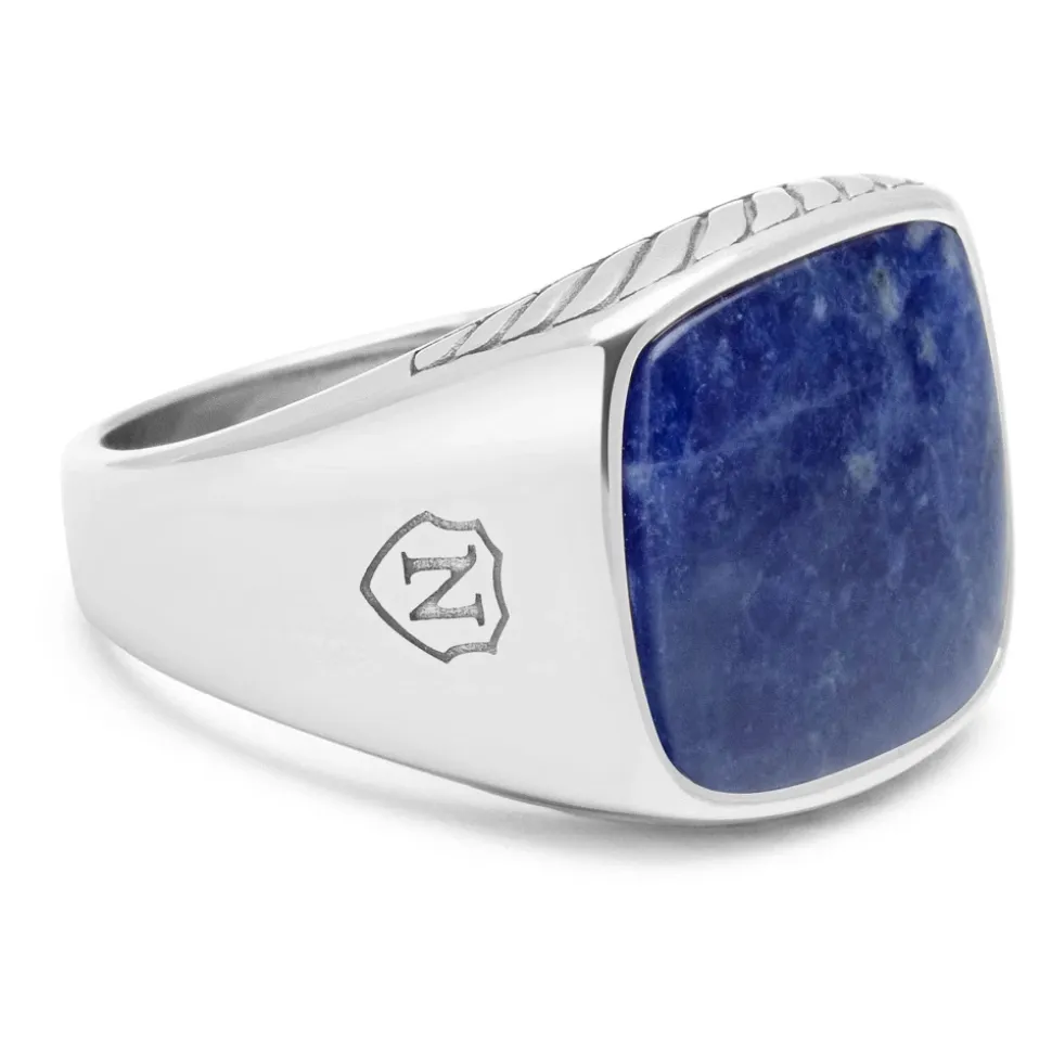 Gentleman's Silver Signet Ring with Blue Dumortierite