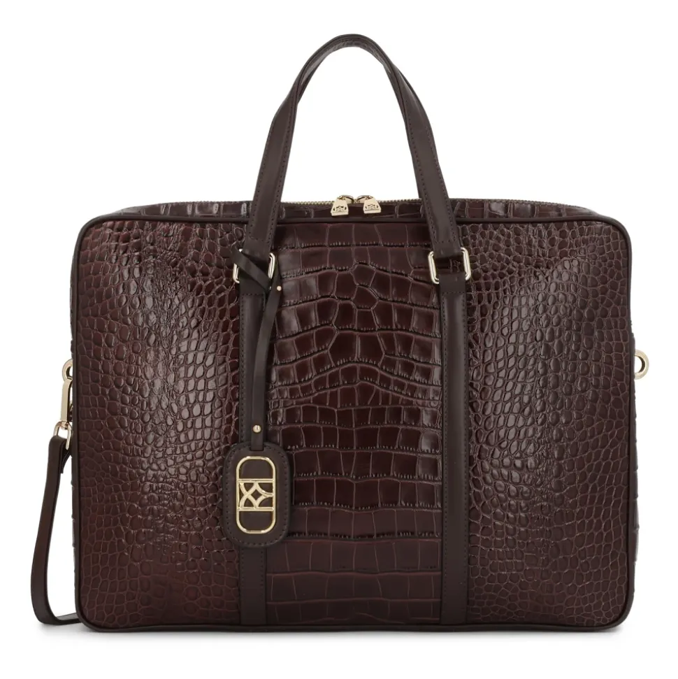 Geprägte braune Leder-Laptoptasche