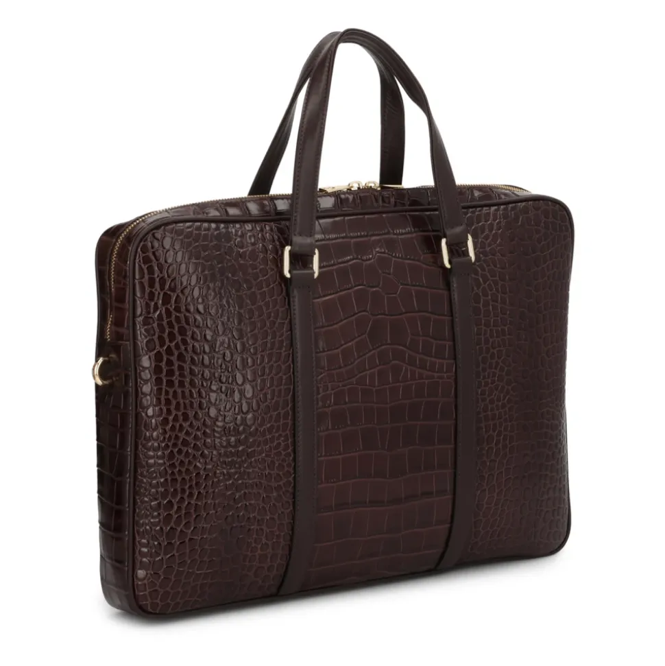 Geprägte braune Leder-Laptoptasche