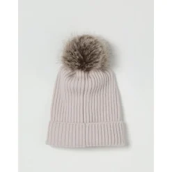 Gerippte Strickmütze mit Bommel