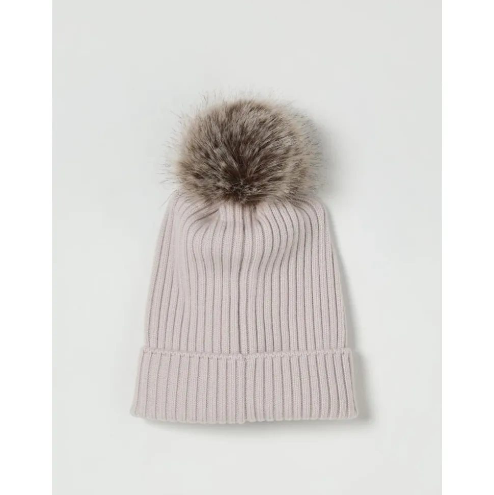 Gerippte Strickmütze mit Bommel
