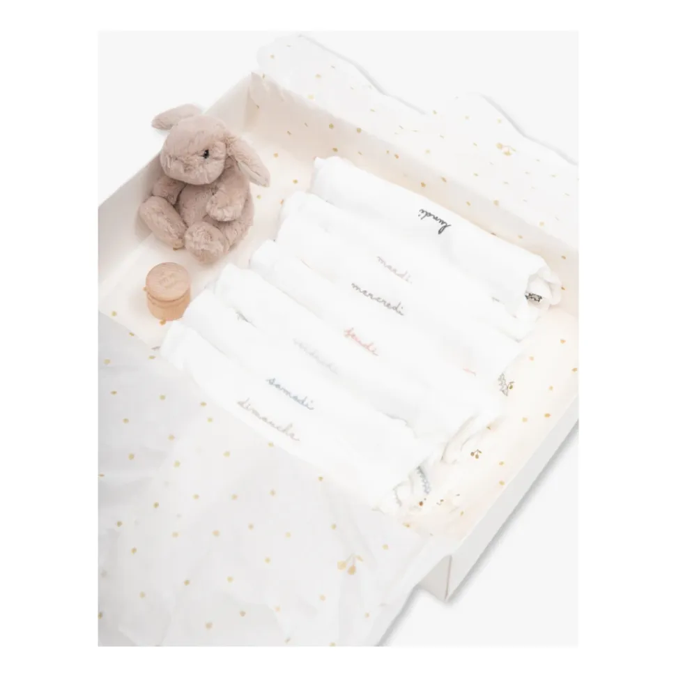 Geschenkset: Bodysuit 7er-Pack, Haarbürste und Zahndose.