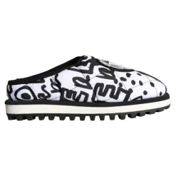 Gesteppte Logo Slide Sandalen Schwarz Weiß