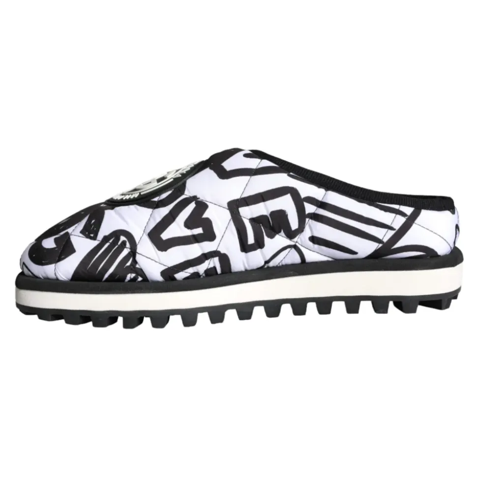 Gesteppte Logo Slide Sandalen Schwarz Weiß