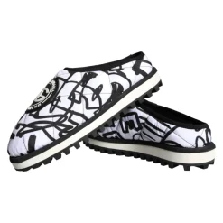 Gesteppte Logo Slide Sandalen Schwarz Weiß