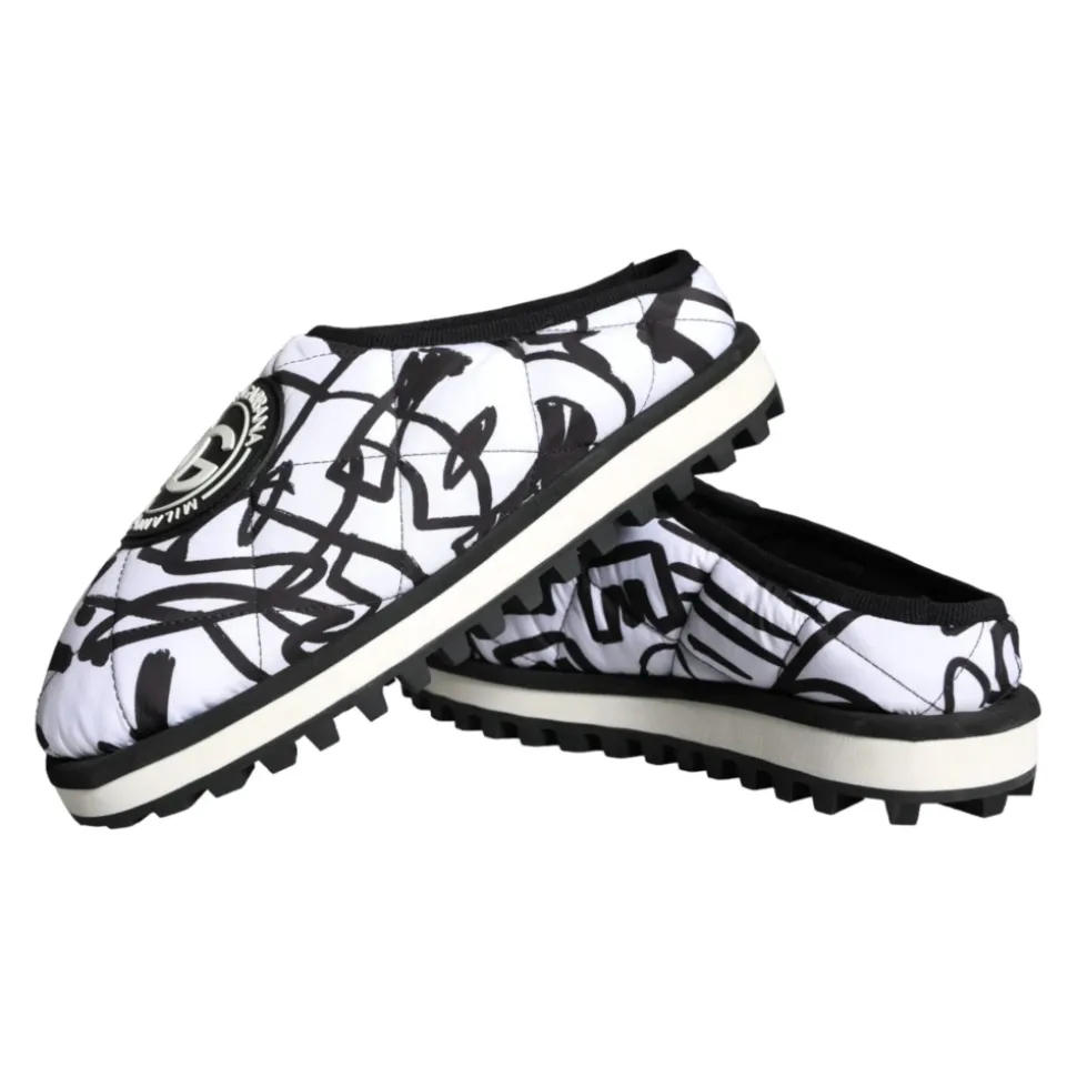 Gesteppte Logo Slide Sandalen Schwarz Weiß