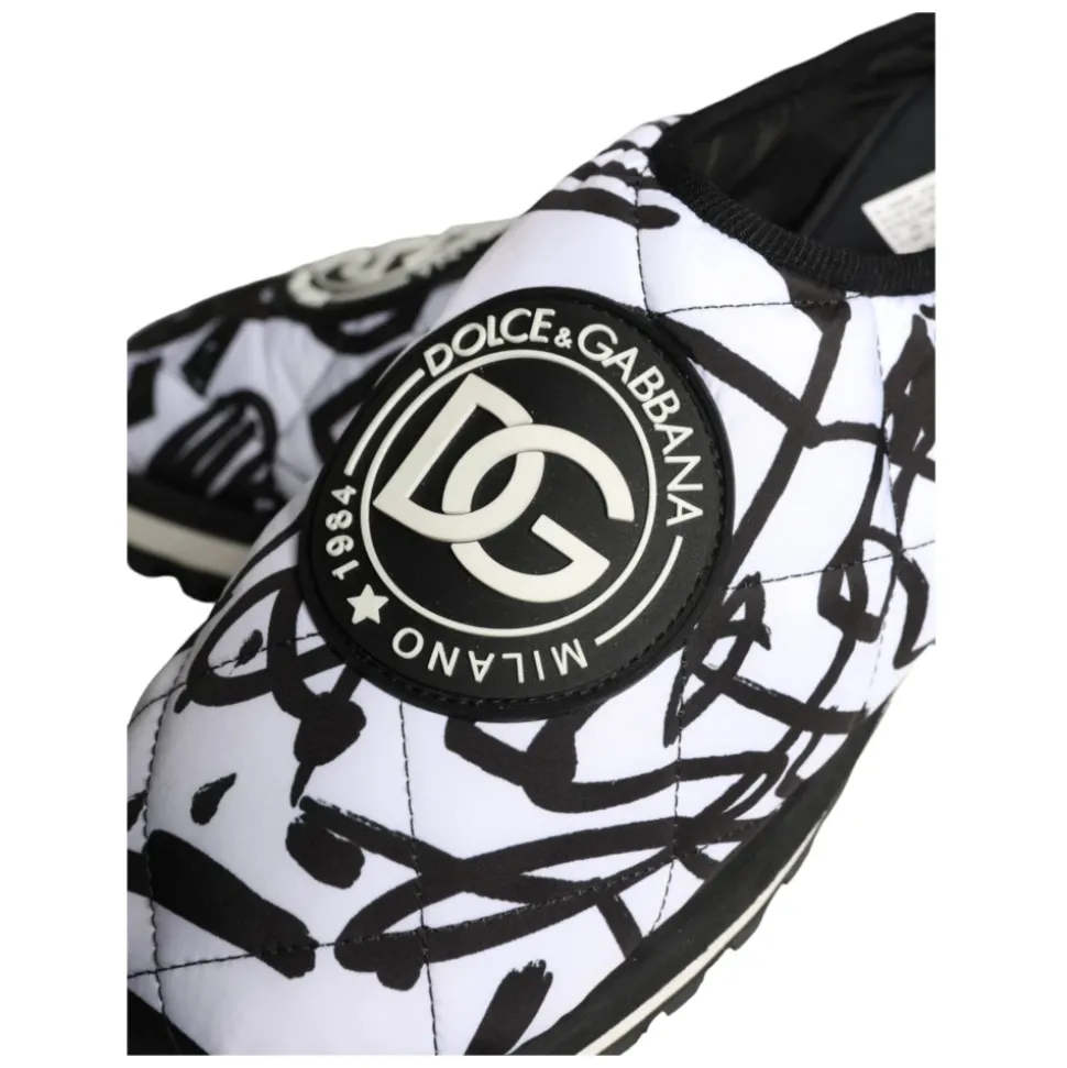 Gesteppte Logo Slide Sandalen Schwarz Weiß