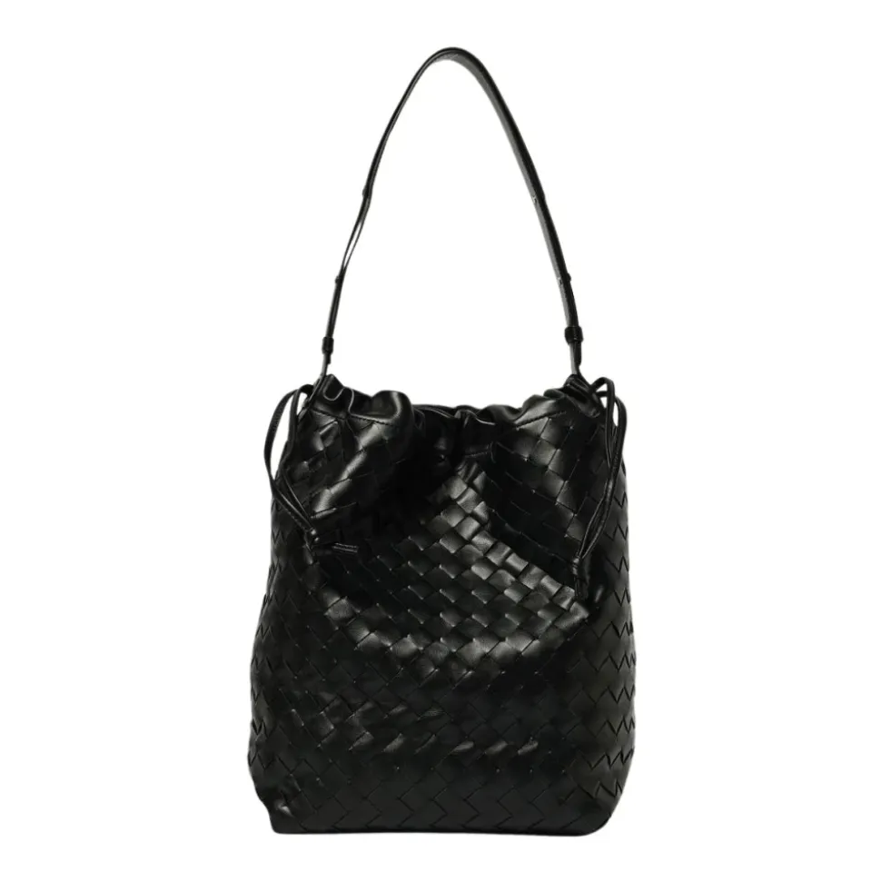 Gewebte Leder Schultertasche mit Kordelzug