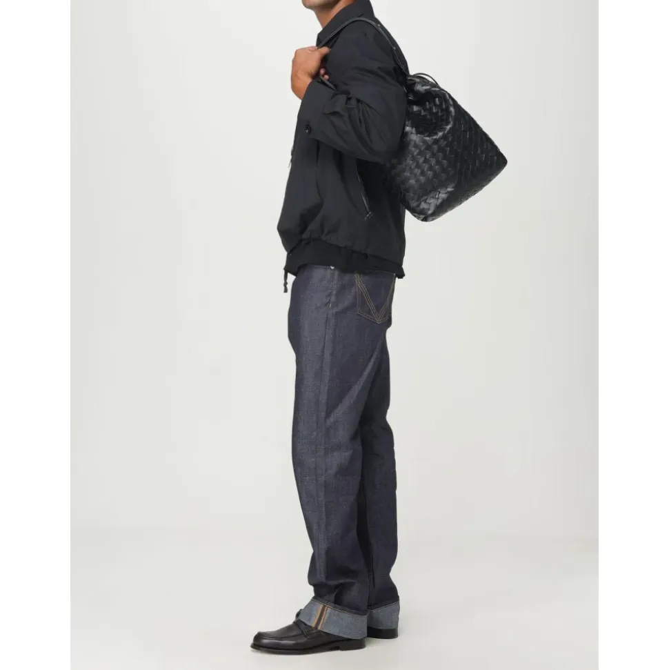 Gewebte Leder Schultertasche mit Kordelzug