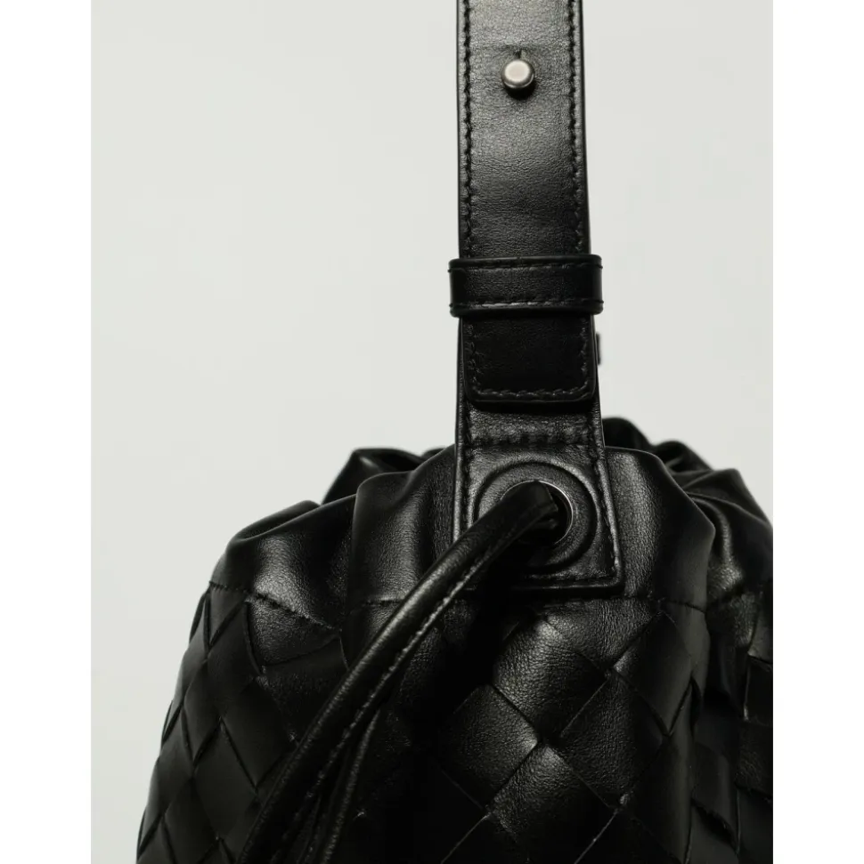 Gewebte Leder Schultertasche mit Kordelzug