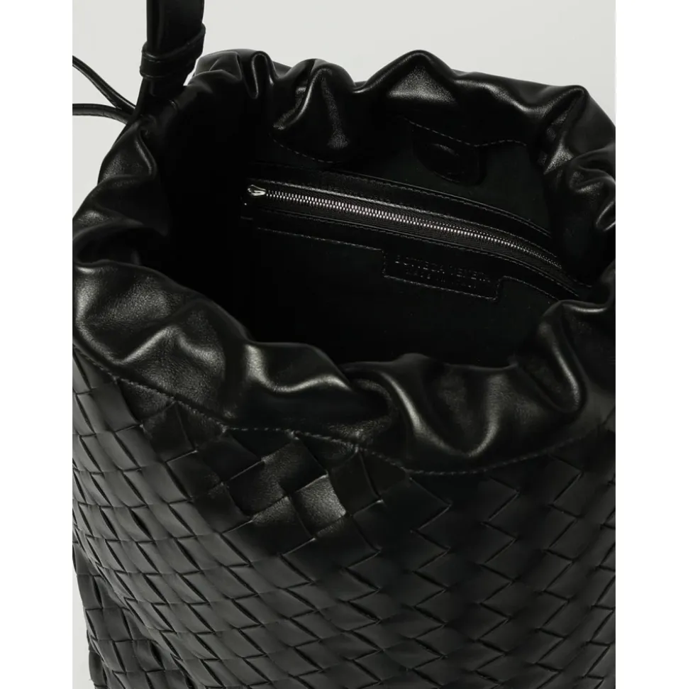 Gewebte Leder Schultertasche mit Kordelzug