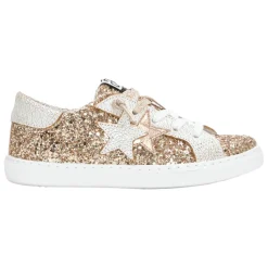 Glitzer Gold Leder Sneakers Weiß