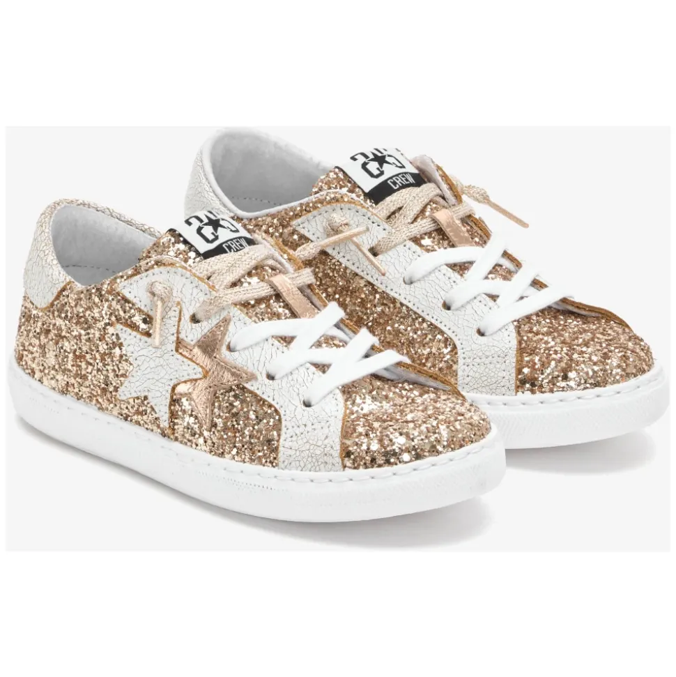 Glitzer Gold Leder Sneakers Weiß