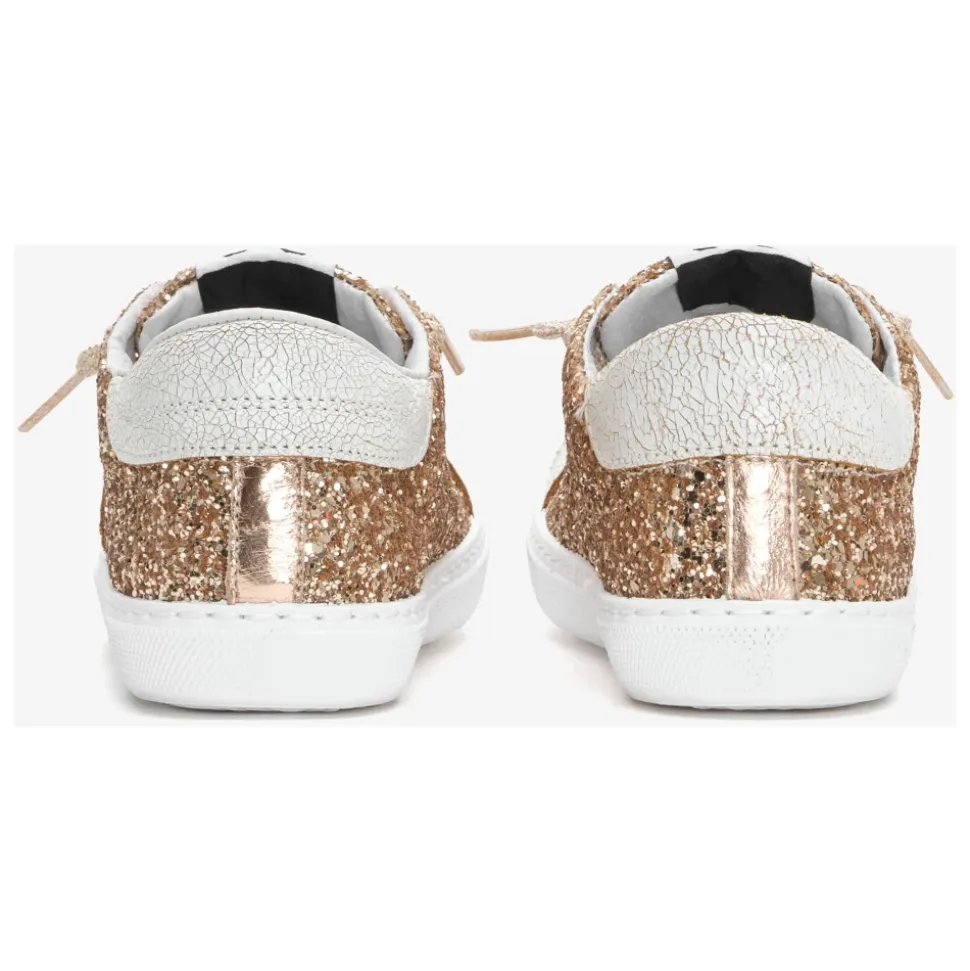 Glitzer Gold Leder Sneakers Weiß