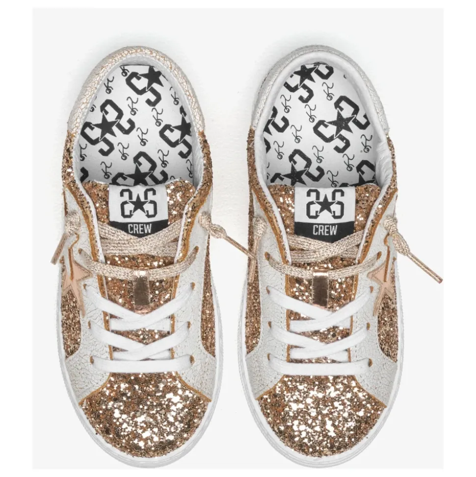 Glitzer Gold Leder Sneakers Weiß