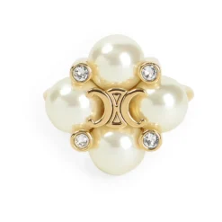 Gold Messing Ring mit Kristall und Perle