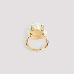 Gold Messing Ring mit Kristall und Perle
