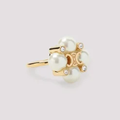 Gold Messing Ring mit Kristall und Perle