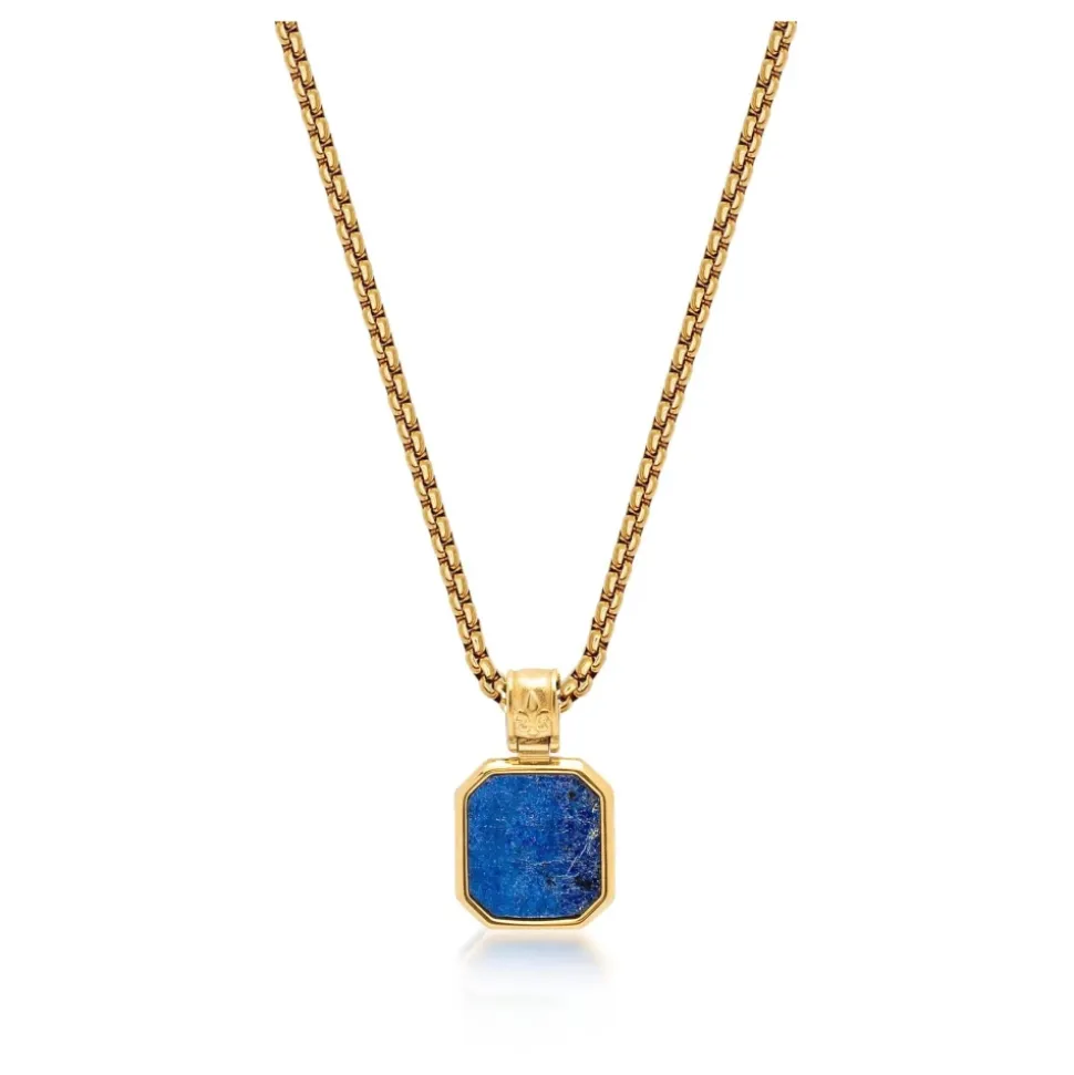 Gold Necklace with Square Blue Lapis Pendant