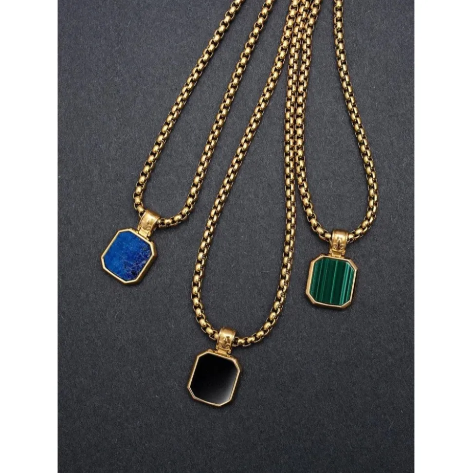 Gold Necklace with Square Blue Lapis Pendant